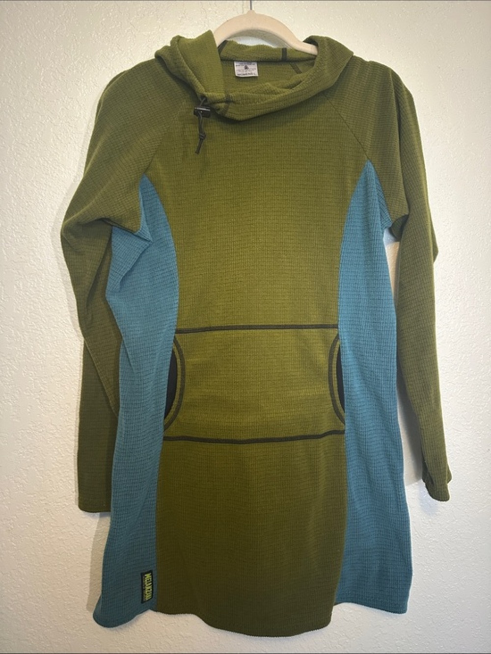 Melanzana Olive Green Grid Fleece Hooded Adventure Dress L